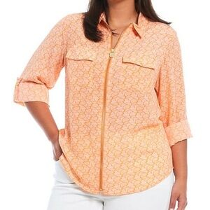 Michael Kors women's orange paisley zip-front blouse